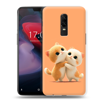 Пластиковый чехол на OnePlus 6 с принтом Милые котики Пластиковый чехол на OnePlus 6 с принтом Милые котики