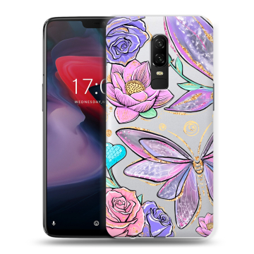 Пластиковый чехол на OnePlus 6 с принтом Бабочки и цветы Пластиковый чехол на OnePlus 6 с принтом Бабочки и цветы
