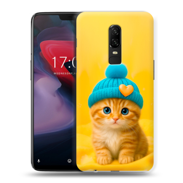 Пластиковый чехол на OnePlus 6 с принтом Котенок в шапке Пластиковый чехол на OnePlus 6 с принтом Котенок в шапке