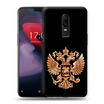 Пластиковый чехол на OnePlus 6 с принтом Герб России золотой