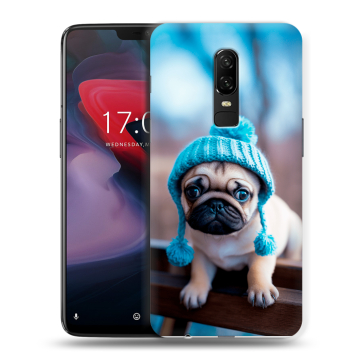 Пластиковый чехол на OnePlus 6 с принтом Мопс в шапке