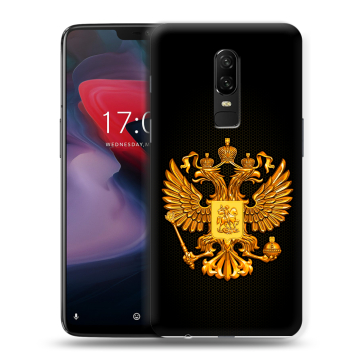 Пластиковый чехол на OnePlus 6 с принтом Герб России желтый
