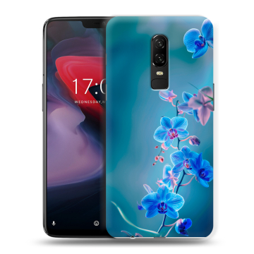 Пластиковый чехол на OnePlus 6 с принтом Голубые цветы