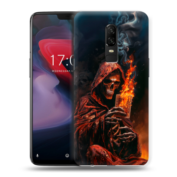 Пластиковый чехол на OnePlus 6 с принтом Скелет и карты Пластиковый чехол на OnePlus 6 с принтом Скелет и карты
