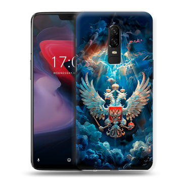 Пластиковый чехол на OnePlus 6 с принтом Герб флаг России Пластиковый чехол на OnePlus 6 с принтом Герб флаг России