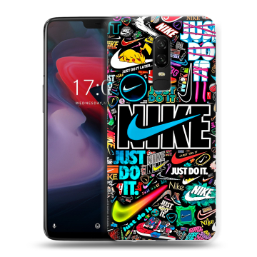 Пластиковый чехол на OnePlus 6 с принтом найк nike черный