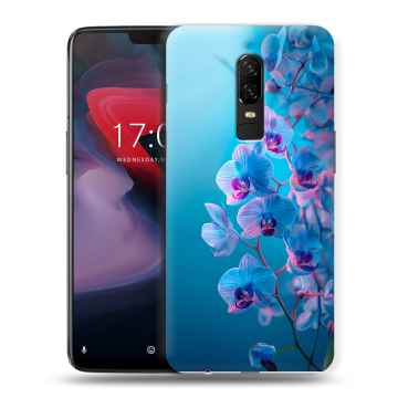Пластиковый чехол на OnePlus 6 с принтом голубые орхидеи Пластиковый чехол на OnePlus 6 с принтом голубые орхидеи