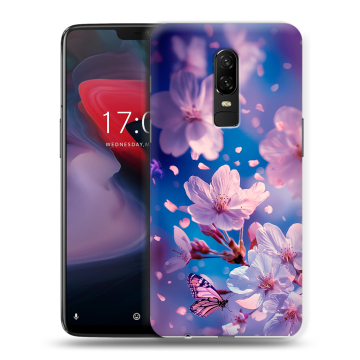 Пластиковый чехол на OnePlus 6 с принтом цветы бабочки Пластиковый чехол на OnePlus 6 с принтом цветы бабочки