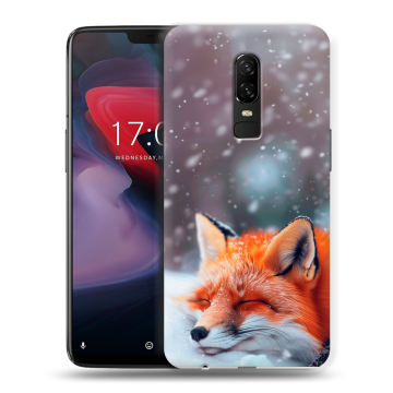 Пластиковый чехол на OnePlus 6 с принтом лиса Пластиковый чехол на OnePlus 6 с принтом лиса