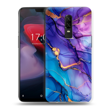 Пластиковый чехол на OnePlus 6 с принтом синий мрамор Пластиковый чехол на OnePlus 6 с принтом синий мрамор