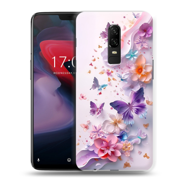 Пластиковый чехол на OnePlus 6 с принтом цветы бабочки Пластиковый чехол на OnePlus 6 с принтом цветы бабочки