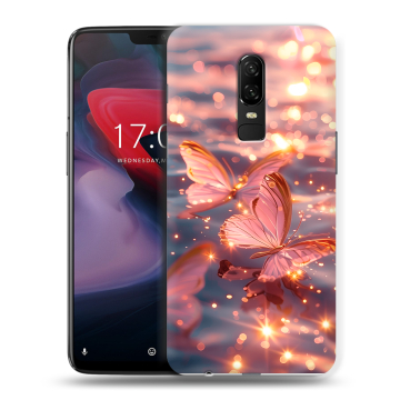 Пластиковый чехол на OnePlus 6 с принтом бабочки розовые