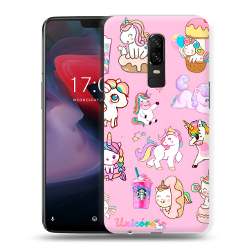 Пластиковый чехол на OnePlus 6 с принтом розовые единороги