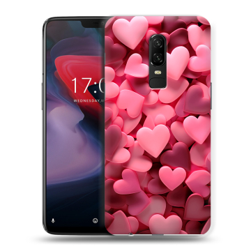 Пластиковый чехол на OnePlus 6 с принтом розовые сердечки