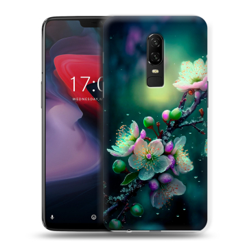 Пластиковый чехол на OnePlus 6 с принтом Цветы и мрамор Пластиковый чехол на OnePlus 6 с принтом Цветы и мрамор