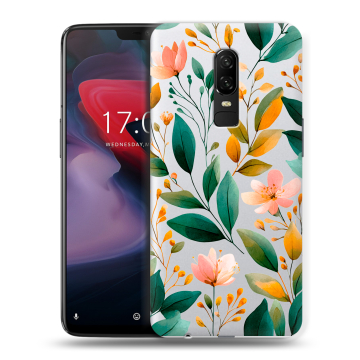 Пластиковый чехол на OnePlus 6 с принтом Цветы паттерн Пластиковый чехол на OnePlus 6 с принтом Цветы паттерн