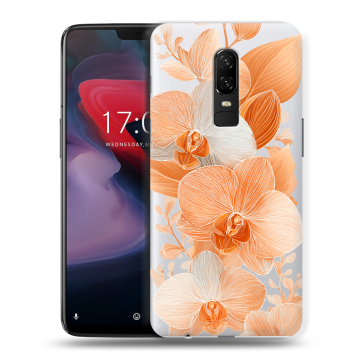 Пластиковый чехол на OnePlus 6 с принтом Бежевые цветы Пластиковый чехол на OnePlus 6 с принтом Бежевые цветы