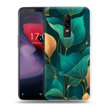 Пластиковый чехол на OnePlus 6 с принтом Листья и золото Пластиковый чехол на OnePlus 6 с принтом Листья и золото