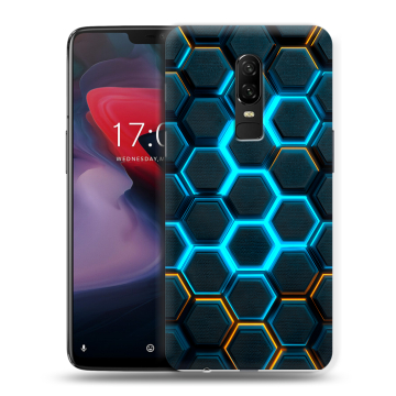 Пластиковый чехол на OnePlus 6 с принтом Неоновые соты Пластиковый чехол на OnePlus 6 с принтом Неоновые соты