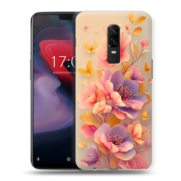 Пластиковый чехол на OnePlus 6 с принтом Цветы и бабочки