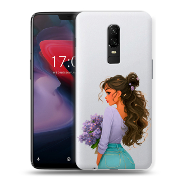 Пластиковый чехол на OnePlus 6 с принтом девушка цветы