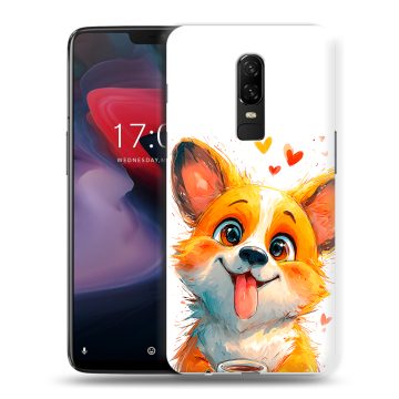 Пластиковый чехол на OnePlus 6 с принтом корги Пластиковый чехол на OnePlus 6 с принтом корги