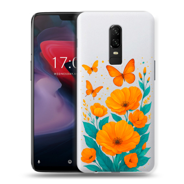 Пластиковый чехол на OnePlus 6 с принтом цветы бабочки
