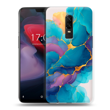 Пластиковый чехол на OnePlus 6 с принтом Мрамор блестки
