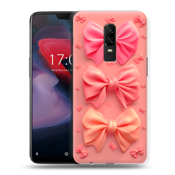 Пластиковый чехол на OnePlus 6 с принтом Розовые бантики Пластиковый чехол на OnePlus 6 с принтом Розовые бантики