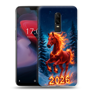 Пластиковый чехол на OnePlus 6 с принтом Новый год коня