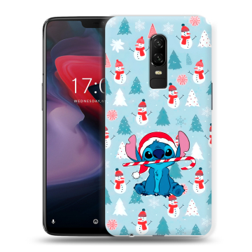 Пластиковый чехол на OnePlus 6 с принтом Стич Новый год