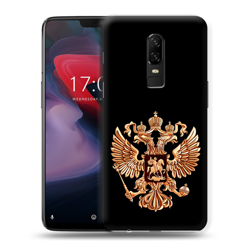 Пластиковый чехол на OnePlus 6 с принтом Герб России золотой Пластиковый чехол на OnePlus 6 с принтом Герб России золотой