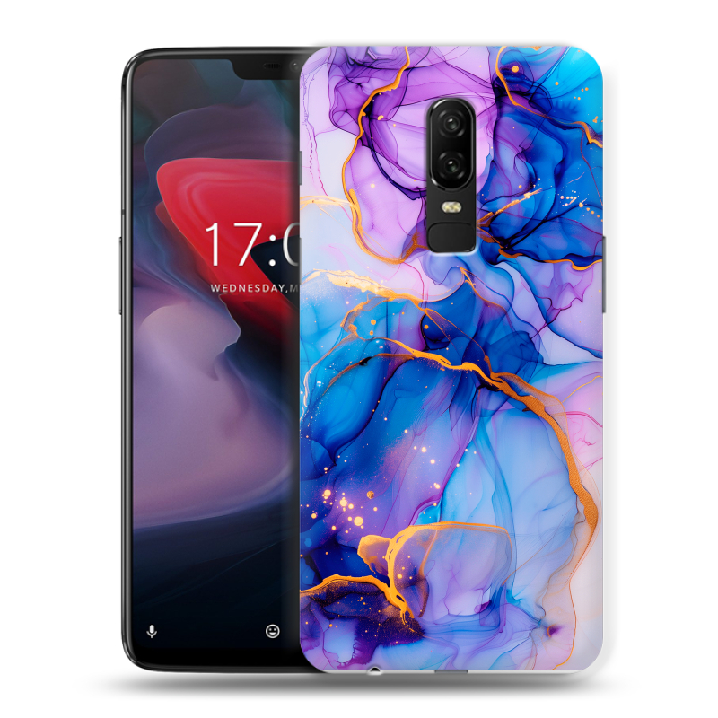 Пластиковый чехол на OnePlus 6 с принтом синий мрамор Пластиковый чехол на OnePlus 6 с принтом синий мрамор