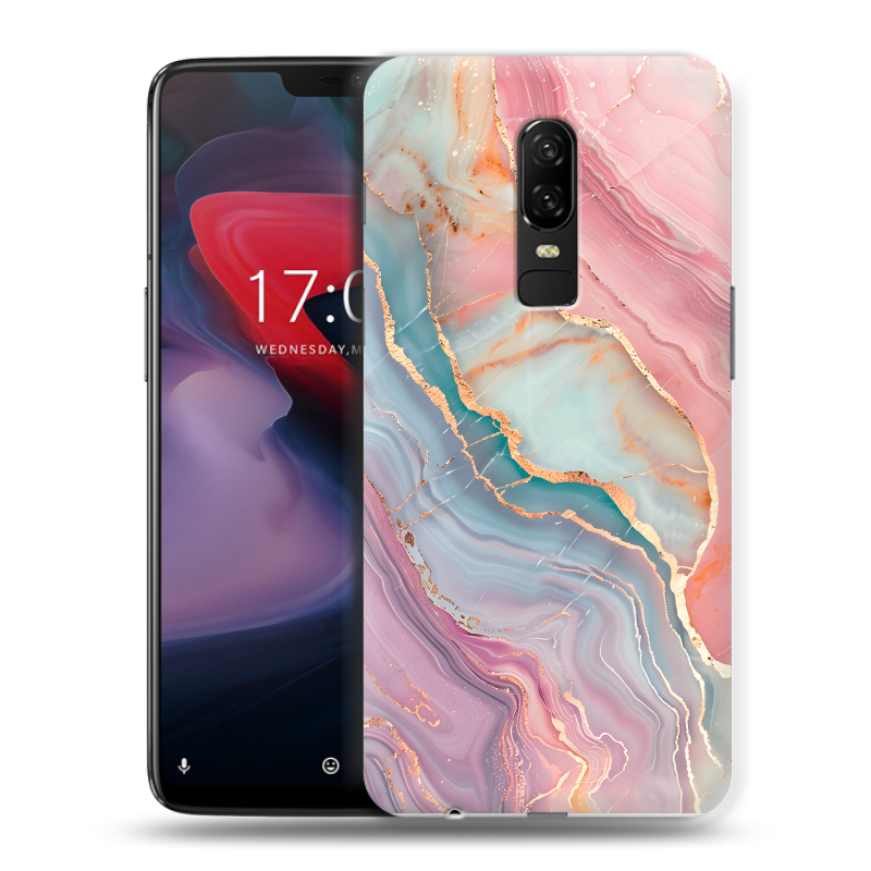 Пластиковый чехол на OnePlus 6 с принтом розовый мрамор Пластиковый чехол на OnePlus 6 с принтом розовый мрамор