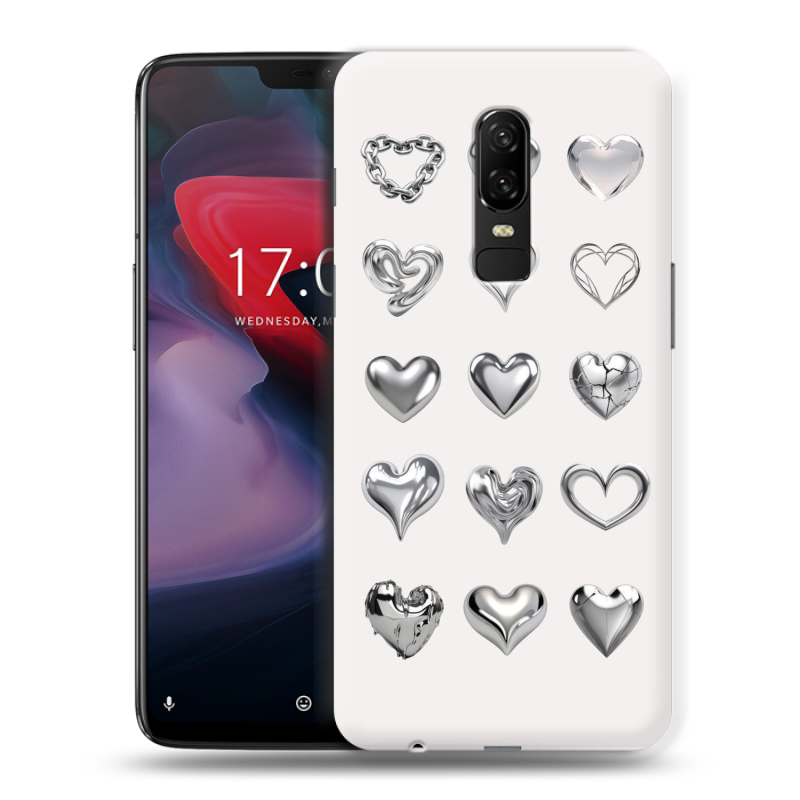 Пластиковый чехол на OnePlus 6 с принтом Y2K сердечки Пластиковый чехол на OnePlus 6 с принтом Y2K сердечки