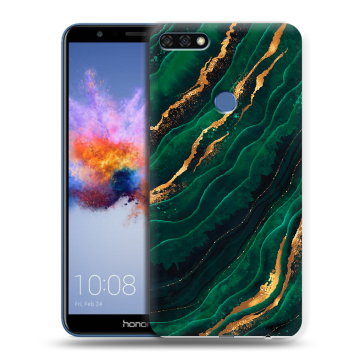Силиконовый противоударный чехол на Huawei Honor 7C с принтом Мрамор зеленое золото