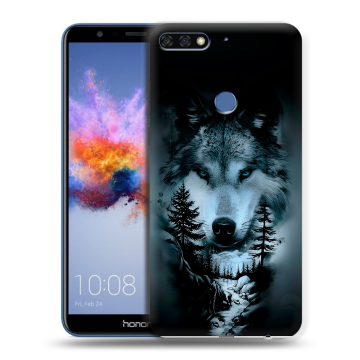 Силиконовый противоударный чехол на Huawei Honor 7C с принтом Лесной волк