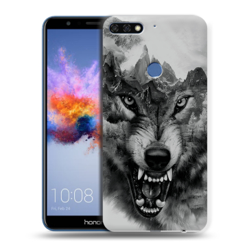 Силиконовый противоударный чехол на Huawei Honor 7C с принтом Волк