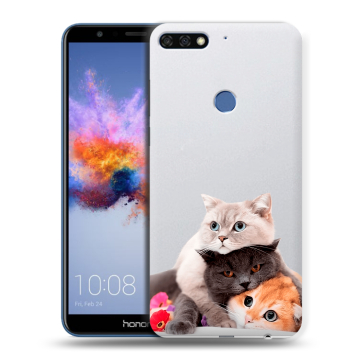 Силиконовый противоударный чехол на Huawei Honor 7C с принтом Кошки