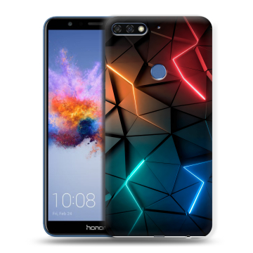 Силиконовый противоударный чехол на Huawei Honor 7C с принтом Абстракция неон