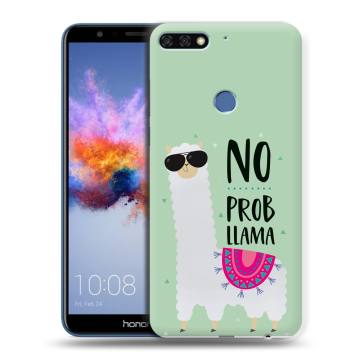 Силиконовый противоударный чехол на Huawei Honor 7C с принтом Лама