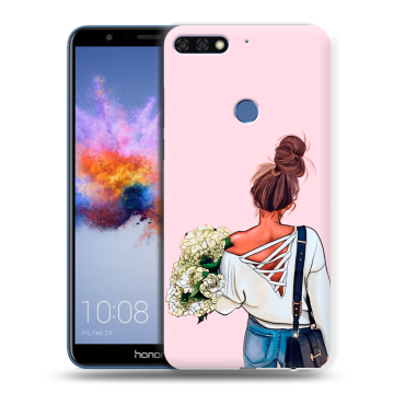 Силиконовый противоударный чехол на Huawei Honor 7C с принтом Девушка и букет