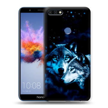Силиконовый противоударный чехол на Huawei Honor 7C с принтом Волки