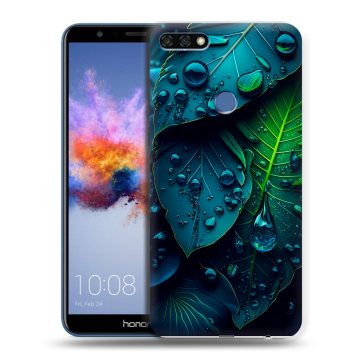 Силиконовый противоударный чехол на Huawei Honor 7C с принтом Листья