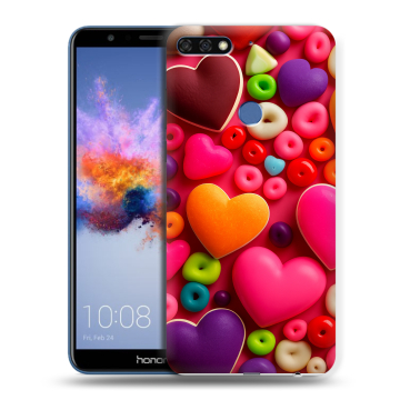 Силиконовый противоударный чехол на Huawei Honor 7C с принтом Сердечки