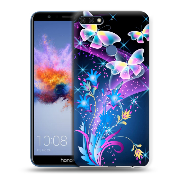 Силиконовый противоударный чехол на Huawei Honor 7C с принтом Бабочки Силиконовый противоударный чехол на Huawei Honor 7C с принтом Бабочки