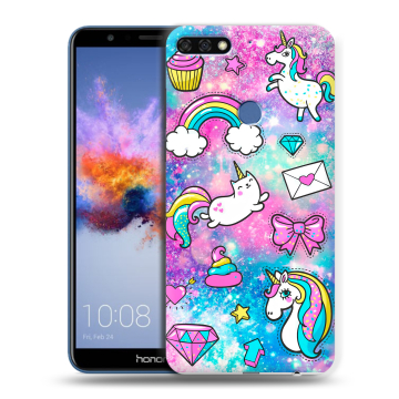 Силиконовый противоударный чехол на Huawei Honor 7C с принтом Единороги