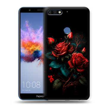 Силиконовый противоударный чехол на Huawei Honor 7C с принтом Розы красные Силиконовый противоударный чехол на Huawei Honor 7C с принтом Розы красные