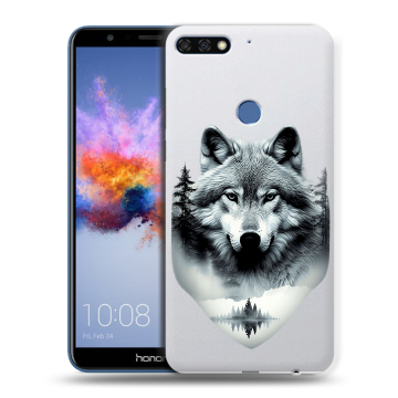 Силиконовый противоударный чехол на Huawei Honor 7C с принтом Волк в лесу