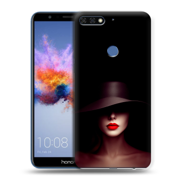 Силиконовый противоударный чехол на Huawei Honor 7C с принтом Девушка в шляпе